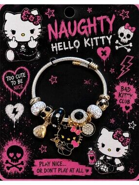Kawaii Naughty Hello Kitty Black Gold Crystal Bead Charm Bracelet